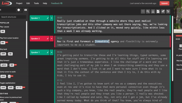 Transcription process demonstration